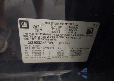 2017 GMC Yukon Xl Slt from USA, damaged, VIN 1GKS2GKC2HR180662